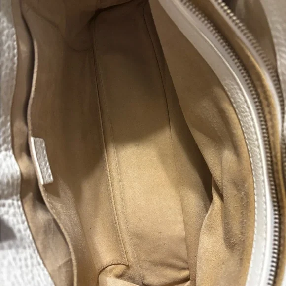 Celine Boogie White Leather Handbag with Gold Accents
